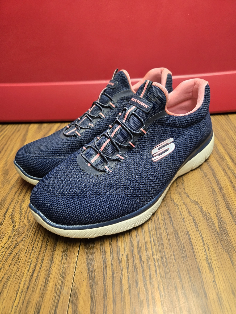 Skechers Black and Pink Slip-On Athletic Sneakers.